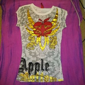 APPLE BOTTOM WHITE AND GREY STUDDED T SHIRT